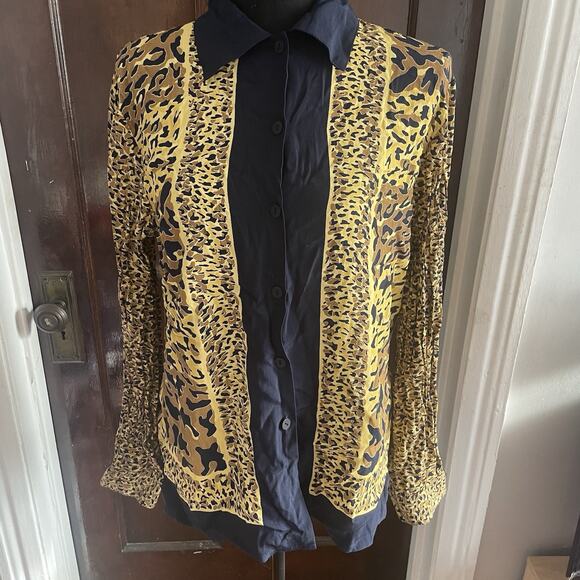 Ilyse Hart Ltd Animal Print Leopard Rayon Button Down Long Sleeves MEDIUM - Picture 2 of 10